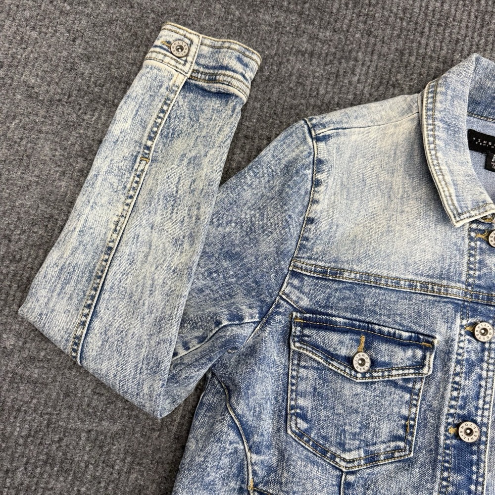 Tinseltown Denim Couture Acid Wash Trucker Jean Jacket Womens Medium Blue Cotton - Picture 4 of 13
